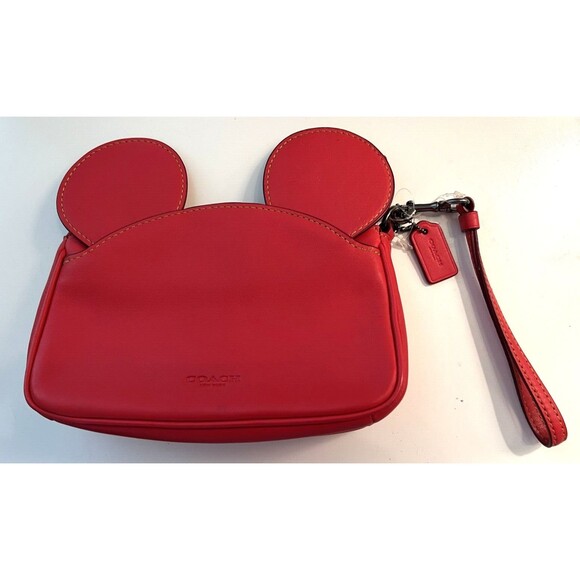 Minnie Mouse Wristlet Red Coach Leather Zip Close Strap LIMITED EDITION Disney